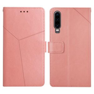 For Huawei P30 Y Stitching Horizontal Flip Leather Phone Case with Holder & Card Slots & Wallet & Photo Frame(Rose Gold) (OEM)