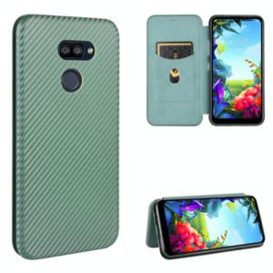 For LG K40S Carbon Fiber Texture Horizontal Flip TPU + PC + PU Leather Case with Card Slot(Green) (OEM)