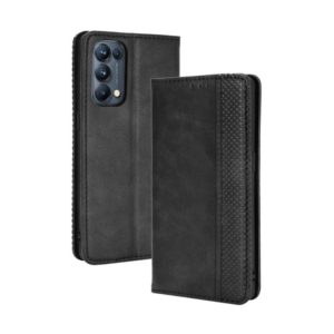 For OPPO Reno5 Pro 5G Magnetic Buckle Retro Crazy Horse Texture Horizontal Flip Leather Case with Holder & Card Slots & Photo Frame(Black) (OEM)