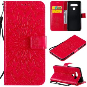 For LG K51 Pressed Printing Sunflower Pattern Horizontal Flip PU Leather Case Holder & Card Slots & Wallet & Lanyard(Red) (OEM)
