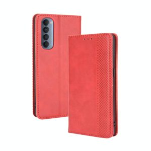 For OPPO Reno4 Pro 4G Magnetic Buckle Retro Crazy Horse Texture Horizontal Flip Leather Case, with Holder & Card Slots & Photo Frame(Red) (OEM)
