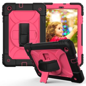 For Samsung Galaxy Tab A 10.1 (2019) T510/T515 Shockproof PC + Silicone Combination Case with Holder & Hand Strap & Shoulder Strap(Black + Rose Red) (OEM)