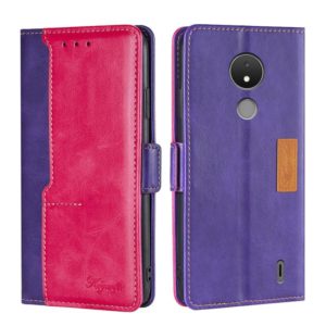 For Nokia C21 Contrast Color Side Buckle Leather Phone Case(Purple + Rose Red) (OEM)