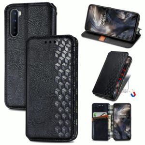 For One Plus Nord Cubic Grid Pressed Horizontal Flip Magnetic PU Leather Case with Holder & Card Slots & Wallet(Black) (OEM)