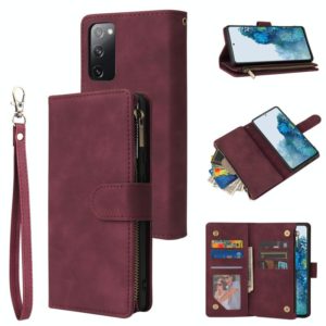 For Samsung Galaxy S20 FE 5G Zipper Wallet Bag Horizontal Flip PU Leather Case with Holder & 9 Card Slots & Wallet & Lanyard & Photo Frame(Red Wine) (OEM)