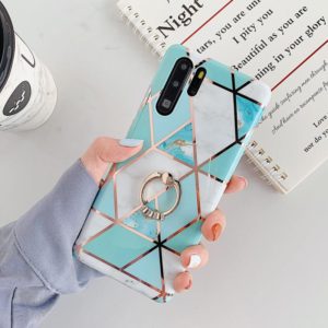 For Huawei P30 Pro Plating Colorful Geometric Pattern Mosaic Marble TPU Mobile Phone Case Rhinestone Stand Ring(Green PR2) (OEM)
