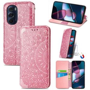 For Motorola Edge X30 Blooming Mandala Embossed Magnetic Leather Phone Case(Pink) (OEM)