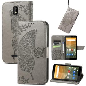 For Vodafone Smart E11 Butterfly Love Flowers Embossed Horizontal Flip Leather Case with Holder & Card Slots & Wallet & Lanyard(Grey) (OEM)