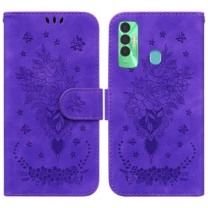 For Tecno Spark 7P Butterfly Rose Embossed Leather Phone Case(Purple) (OEM)