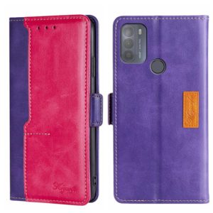 For Motorola Moto G50 Contrast Color Side Buckle Leather Phone Case(Purple + Rose Red) (OEM)