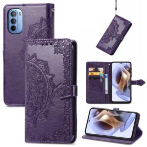 For Motorola Moto G31 Mandala Flower Embossed Flip Leather Phone Case(Purple) (OEM)