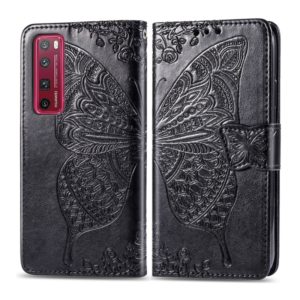 For Huawei Nova 7 Pro Butterfly Love Flower Embossed Horizontal Flip Leather Case with Bracket / Card Slot / Wallet / Lanyard(Black) (OEM)