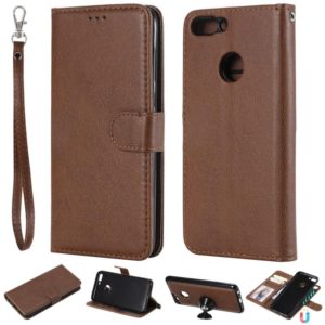 For Huawei P Smart / Enjoy 7s Solid Color Horizontal Flip Protective Case with Holder & Card Slots & Wallet & Photo Frame & Lanyard(Brown) (OEM)