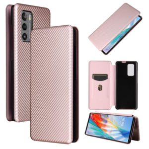 For LG Wing 5G Carbon Fiber Texture Horizontal Flip TPU + PC + PU Leather Case with Card Slot(Pink) (OEM)