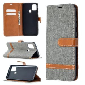 For Samsung Galaxy A21s Matching Denim Texture Horizontal Flip PU Leather Case with Holder & Card Slots & Wallet & Lanyard(Grey) (OEM)