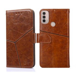 For Motorola Moto E40 Geometric Stitching Horizontal Flip Leather Phone Case(Light Brown) (OEM)