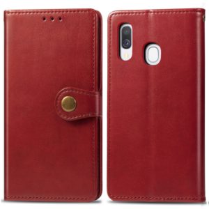 Retro Solid Color Leather Buckle Mobile Phone Protection Leather Case with Photo Frame & Card Slot & Wallet & Bracket Function for Galaxy A40(Red) (OEM)