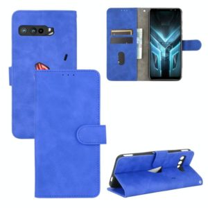 For ASUS ROG Phone 3 ZS661KS Solid Color Skin Feel Magnetic Buckle Horizontal Flip Calf Texture PU Leather Case with Holder & Card Slots & Wallet(Blue) (OEM)