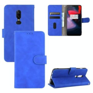 For OnePlus 6 Solid Color Skin Feel Magnetic Buckle Horizontal Flip Calf Texture PU Leather Case with Holder & Card Slots & Wallet(Blue) (OEM)