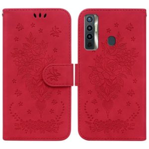 For Tecno Camon 17 Butterfly Rose Embossed Leather Phone Case(Red) (OEM)