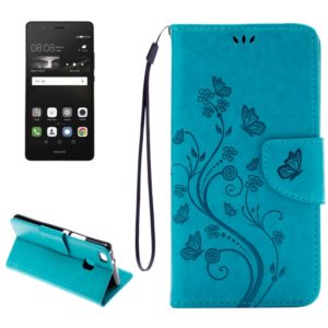 For Huawei P9 Lite Butterflies Embossing Horizontal Flip Leather Case with Holder & Card Slots & Wallet & Lanyard(Blue) (OEM)