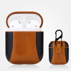 Colour-matching Flip-over Leather Earphones Shockproof Protective Case for Apple AirPods 1 / 2(Brown) (OEM)