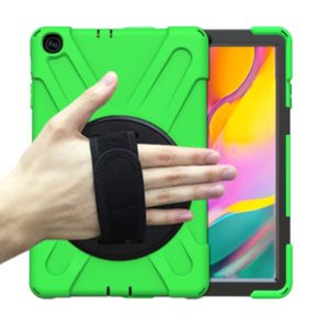 For Samsung Galaxy Tab A 10.1 (2019) T515 / T510 Shockproof Colorful Silicone + PC Protective Case with Holder & Shoulder Strap & Hand Strap(Green) (OEM)