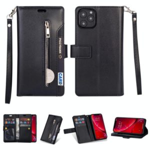 For iPhone 11 Pro Max Multifunctional Zipper Horizontal Flip Leather Case with Holder & Wallet & 9 Card Slots & Lanyard(Black) (OEM)