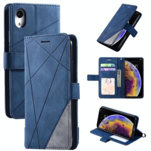 For iPhone XR Skin Feel Splicing Horizontal Flip Leather Case with Holder & Card Slots & Wallet & Photo Frame(Blue) (OEM)