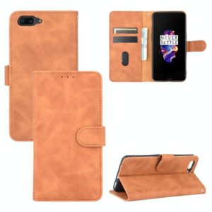 For OnePlus 5 Solid Color Skin Feel Magnetic Buckle Horizontal Flip Calf Texture PU Leather Case with Holder & Card Slots & Wallet(Brown) (OEM)