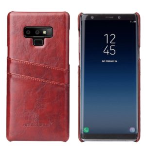 Fierre Shann Retro Oil Wax Texture PU Leather Case for Galaxy Note9, with Card Slots(Brown) (OEM)