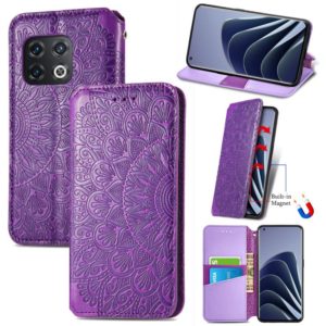 For OnePlus 10 Pro Blooming Mandala Embossed Magnetic Leather Phone Case(Purple) (OEM)