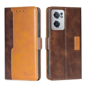 For OnePlus Nord CE 2 5G Contrast Color Side Buckle Leather Phone Case(Dark Brown + Gold) (OEM)