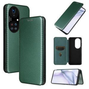 For Huawei P50 Pro Carbon Fiber Texture Horizontal Flip TPU + PC + PU Leather Case with Card Slot(Green) (OEM)