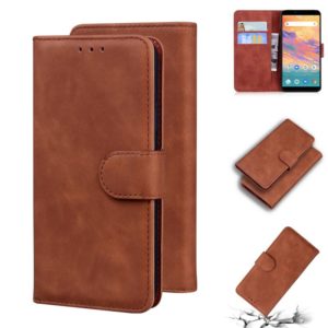 For UMIDIGI A3s Skin Feel Pure Color Flip Leather Phone Case(Brown) (OEM)