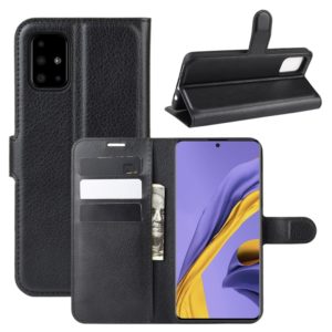 For Galaxy A51 (4G) Litchi Texture Horizontal Flip Protective Case with Holder & Card Slots & Wallet(Black) (OEM)