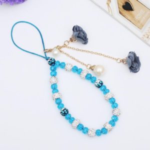 Crystal Mobile Phone Lanyard Girls Ceramic Clay Plaster Flower Bracelet(Blue) (OEM)