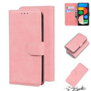 For Google Pixel 5 XL / 4a 5G Skin Feel Pure Color Flip Leather Phone Case(Pink) (OEM)