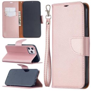 For iPhone 12 Pro Max Litchi Texture Pure Color Horizontal Flip Leather Case with Holder & Card Slots & Wallet & Lanyard(Rose Gold) (OEM)