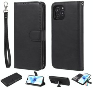 For iPhone 12 / 12 Pro 2 in 1 Solid Color Detachable PU Leather Case with Card Slots & Magnetic Holder & Photo Frame & Wallet & Strap(Black) (OEM)