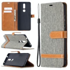 For Nokia 2.4 Color Matching Denim Texture Leather Case with Holder & Card Slots & Wallet & Lanyard(Gray) (OEM)
