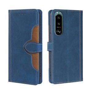 For Sony Xperia 5 III Skin Feel Straw Hat Magnetic Buckle Horizontal Flip PU Leather Case with Holder & Card Slots & Wallet(Blue) (OEM)
