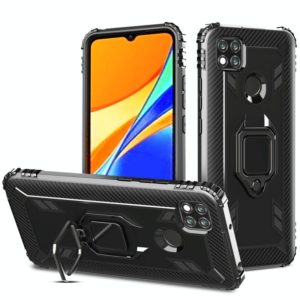 For Xiaomi Redmi 9C Carbon Fiber Protective Case with 360 Degree Rotating Ring Holder(Black) (OEM)