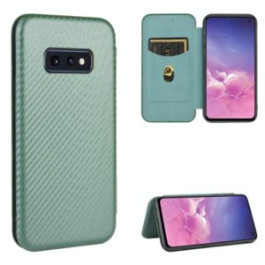 For Samsung Galaxy S10e Carbon Fiber Texture Horizontal Flip TPU + PC + PU Leather Case with Rope & Card Slot(Green) (OEM)