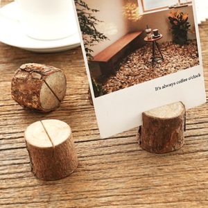 Wooden Stump Shape Wedding Party Reception Place Card Holder Stand Number Name Table Menu Picture Photo Clip Card Holder (OEM)