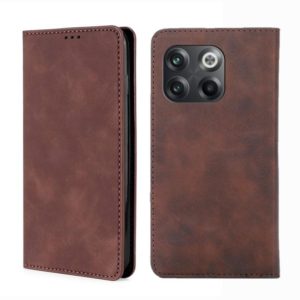 For OnePlus 10T Skin Feel Magnetic Horizontal Flip Leather Phone Case(Dark Brown) (OEM)