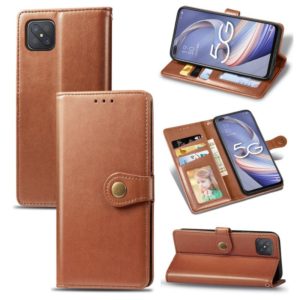 For OPPO A92s Solid Color Leather Buckle Phone Case with Lanyard & Photo Frame & Card Slot & Wallet & Stand Function(Brown) (OEM)