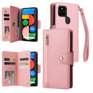 For Google Pixel 4A 5G Rivet Buckle 9 Cards Three Fold Leather Phone Case(Rose Gold) (OEM)