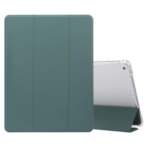 For iPad 9.7(2018)/(2017)/Air 2/Air 3-folding Electric Pressed Skin Texture Horizontal Flip Shockproof Transparent TPU + PU Leather Case with Holder & Pen Slot & Sleep / Wake-up Function(Deep Green) (OEM)
