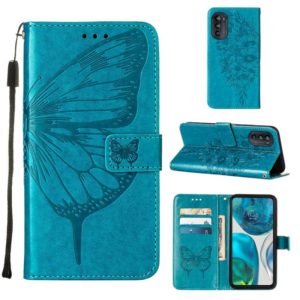 For Motorola Moto G52 Embossed Butterfly Leather Phone Case(Blue) (OEM)